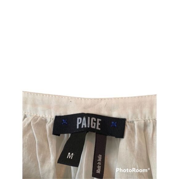Paige Women's White Tie-Neck Long-Sleeve Cotton Blouse Size M - Picture 3 of 4